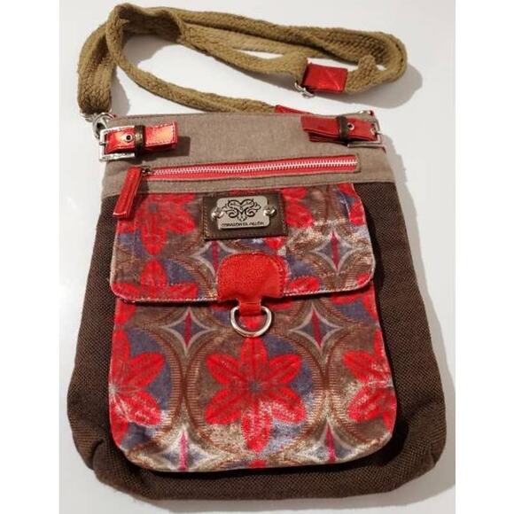 Corazon De Melon Floral Mexican Designer Adjustable Velour Canvas Crossbody Bag - Picture 3 of 11